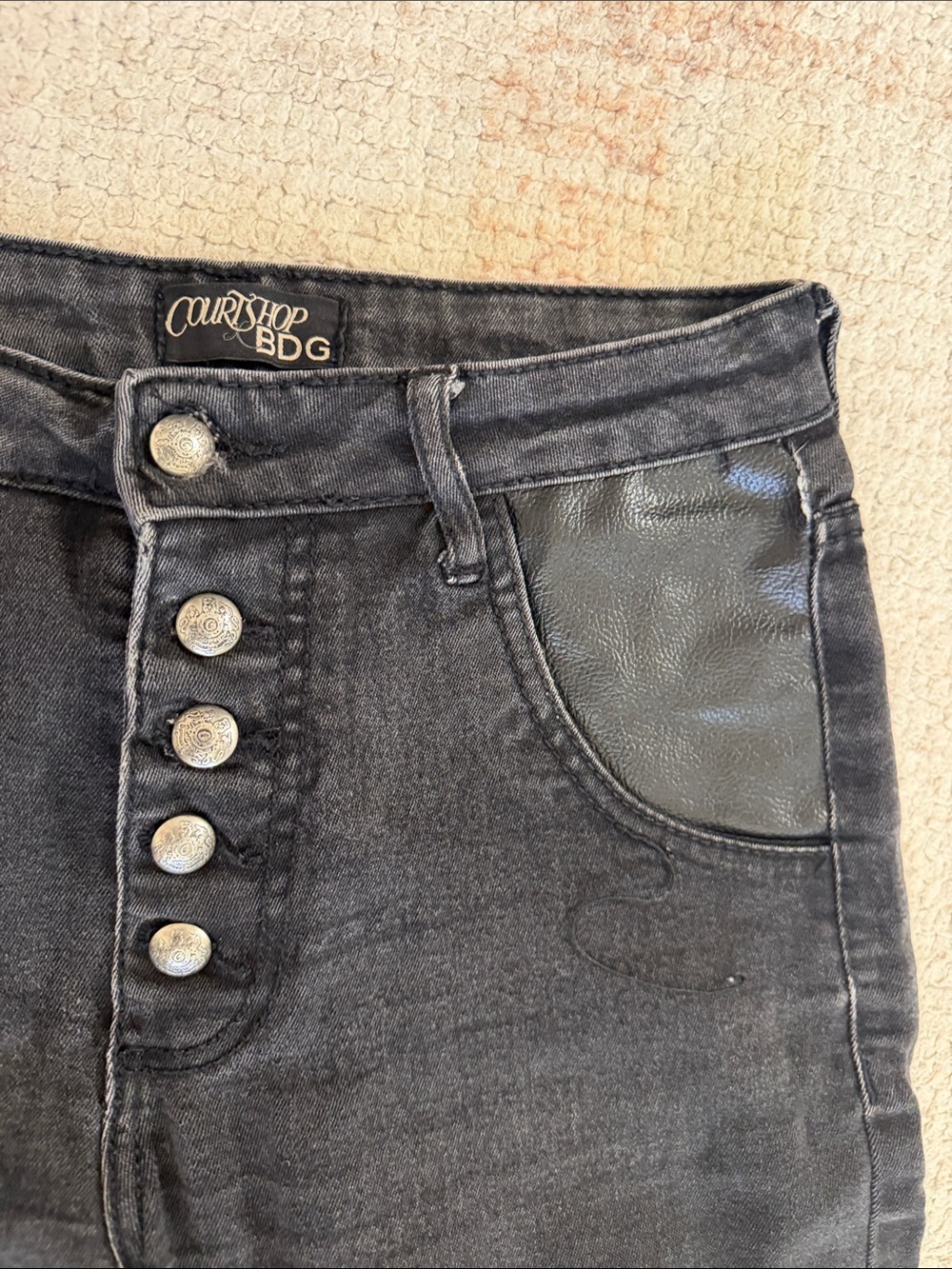 BDG High-Rise Black Jeans with Faux Leather Pocket vintage  2009